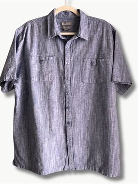 Men's Linen Blend Paulo Solari Chambray Button Front Camp Shirt Blue 3XL